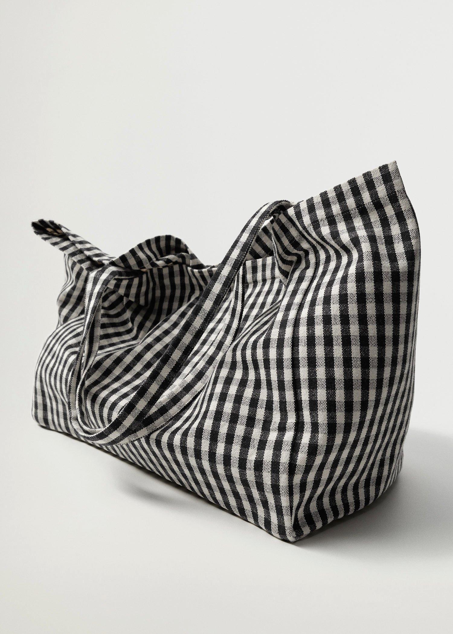 Black Gingham-Check Fabric Shopper Bag, Women, , large image number 0