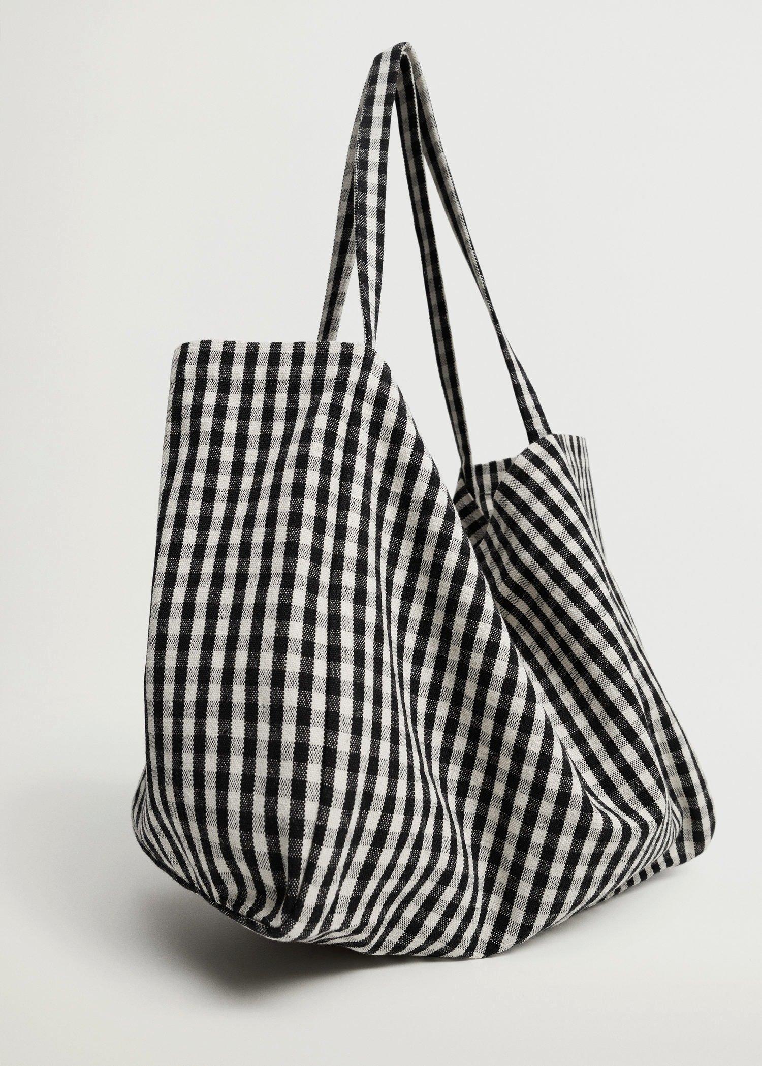 Black Gingham-Check Fabric Shopper Bag, Women, , large image number 1