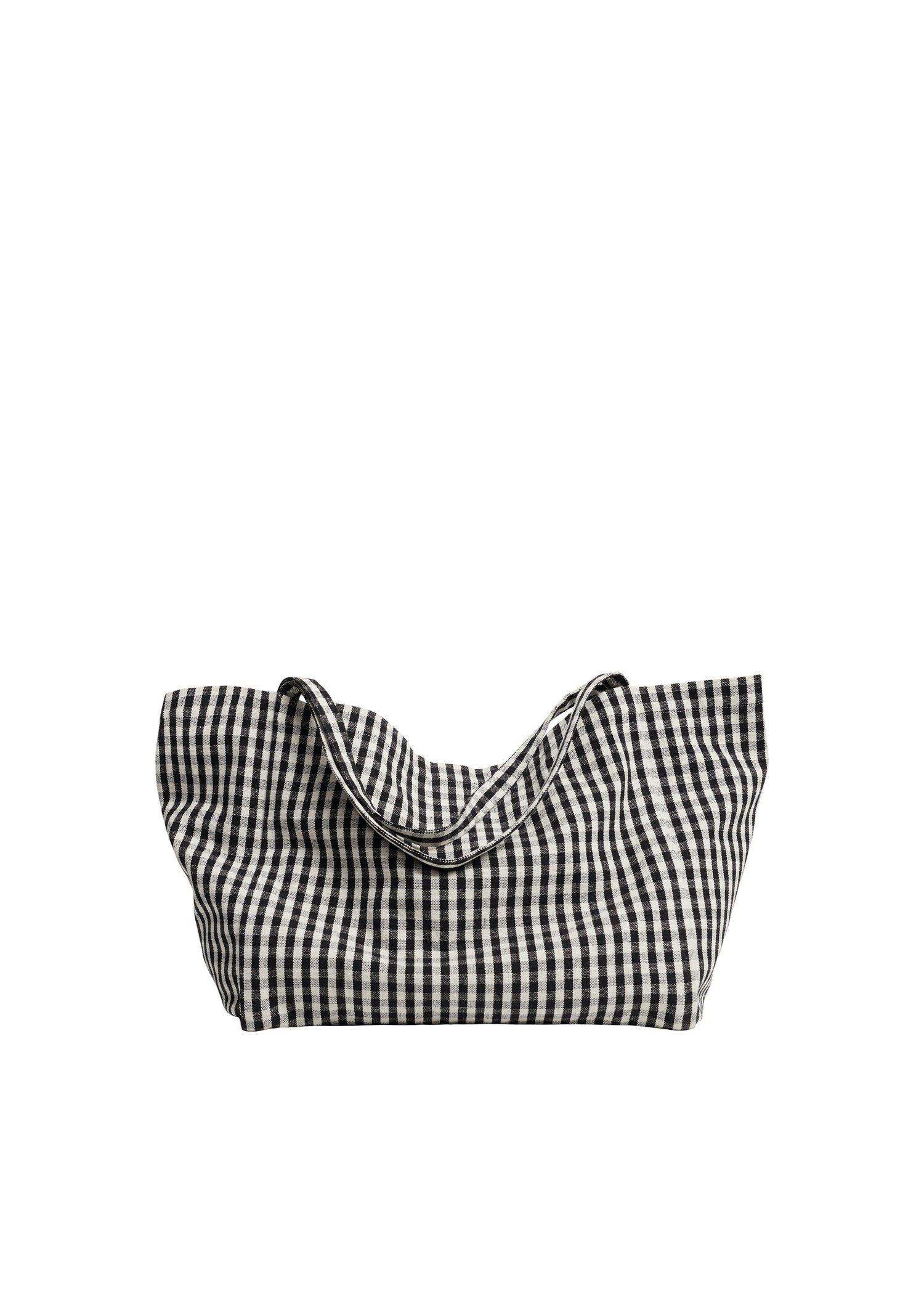 Black Gingham-Check Fabric Shopper Bag, Women, , large image number 3