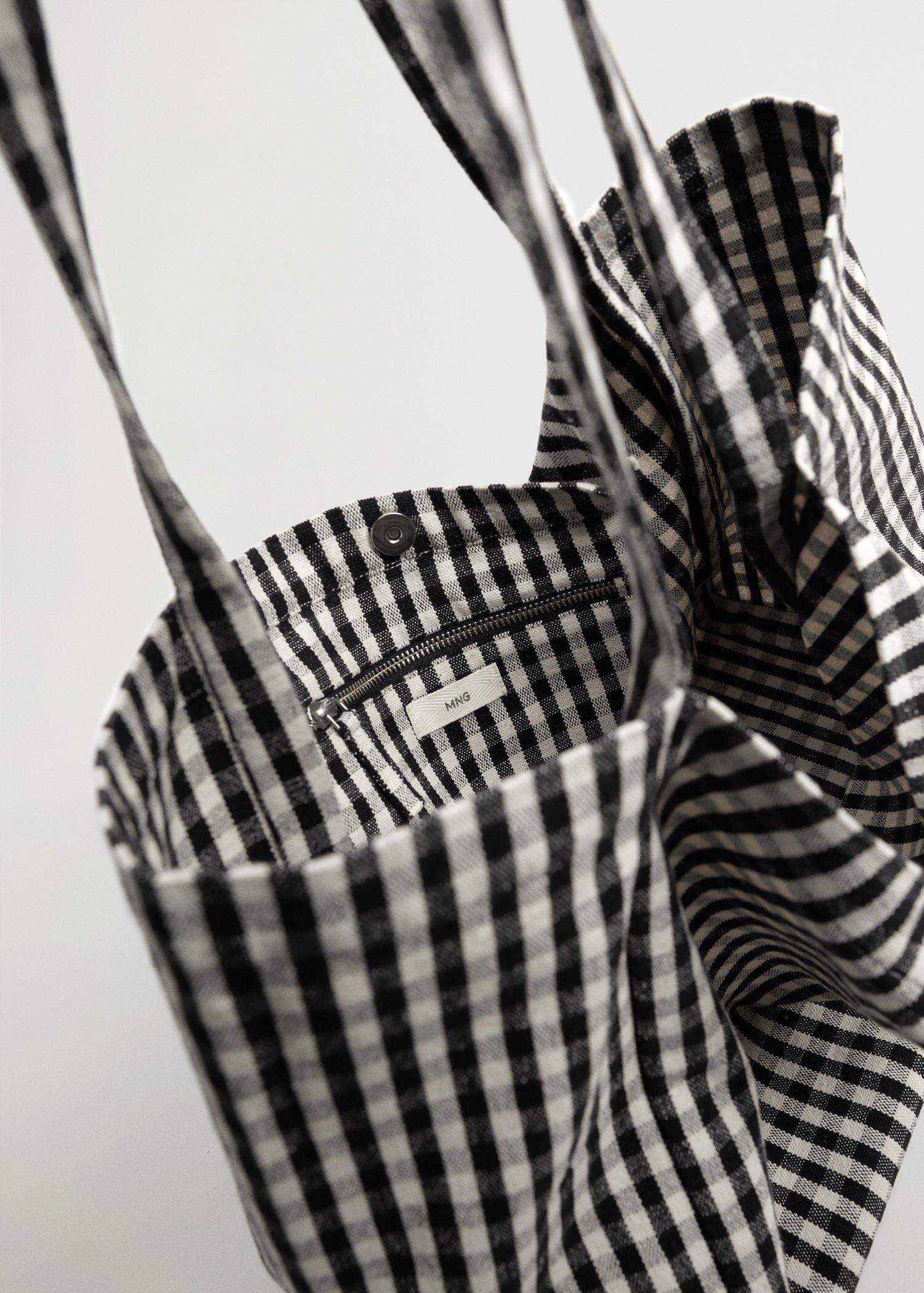 Black Gingham-Check Fabric Shopper Bag, Women, , large image number 4