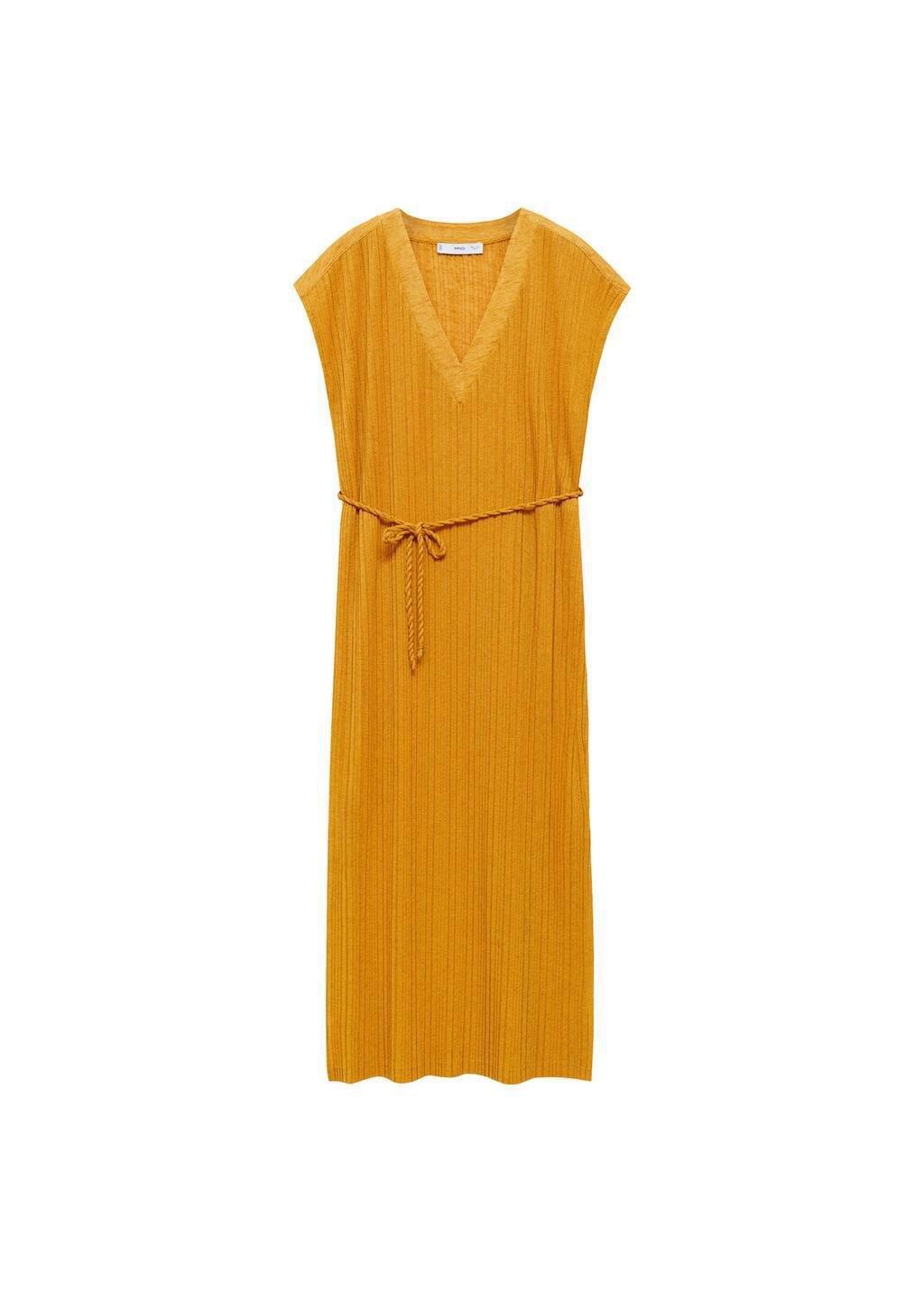 Yellow Belt Pleated Dress, , large image number 2