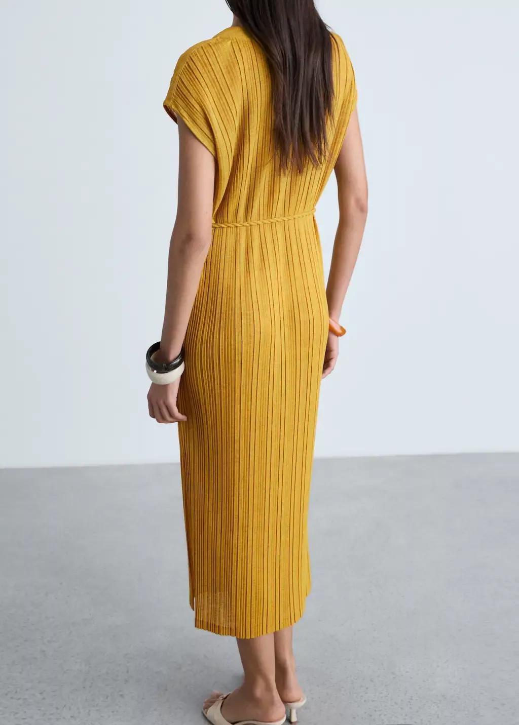 Yellow Belt Pleated Dress, , large image number 5