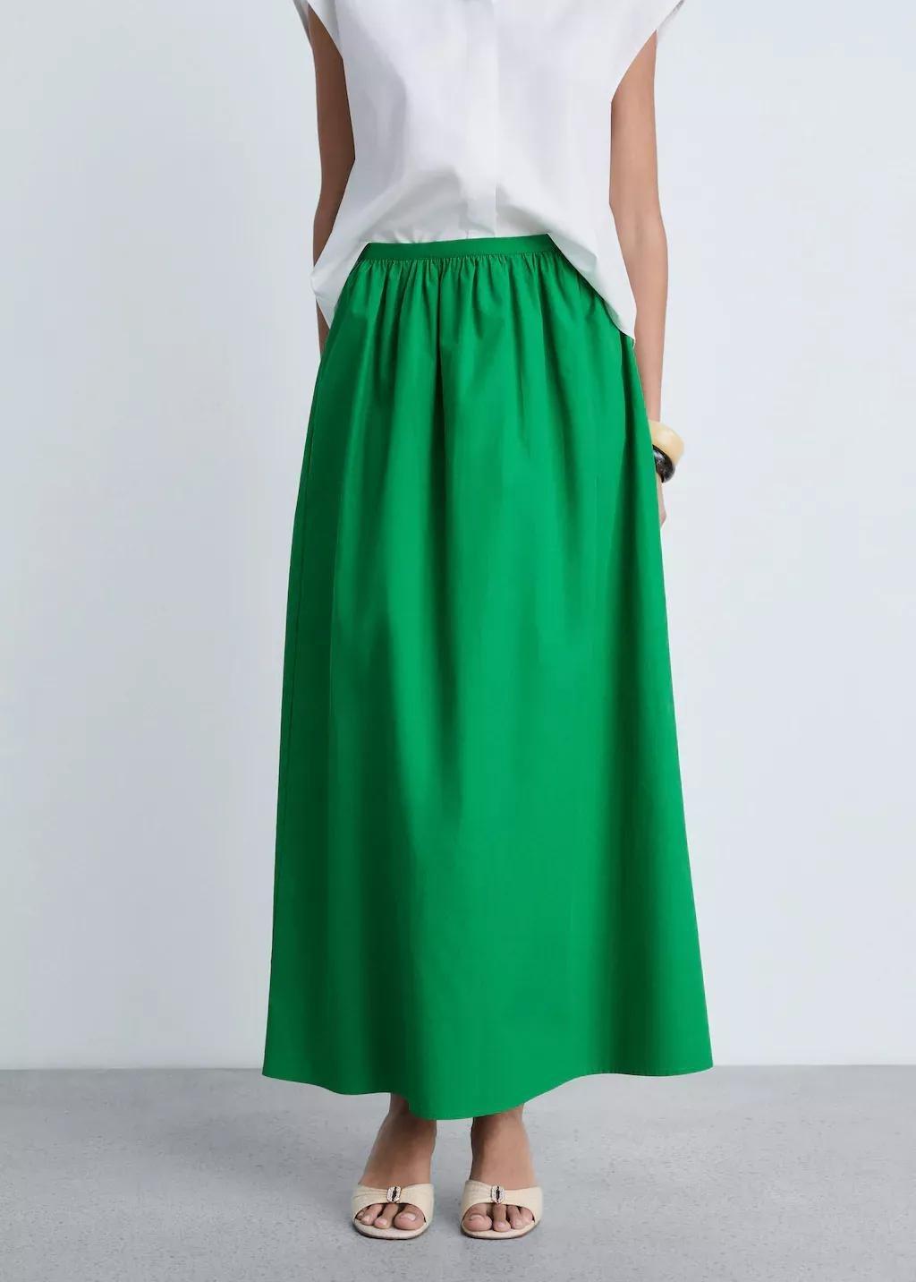 Green Flared Cotton Skirt, , large image number 0