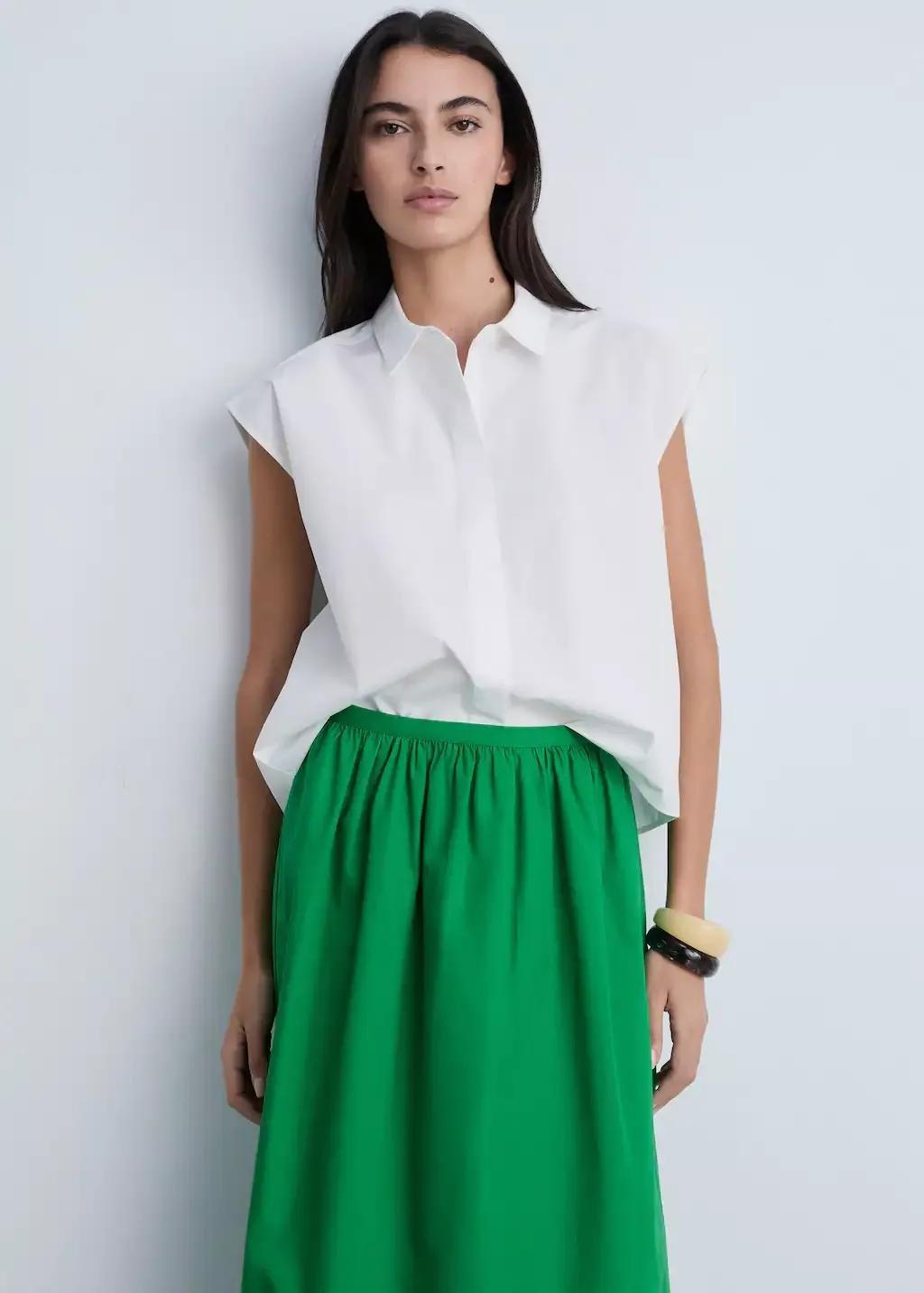 Green Flared Cotton Skirt, , large image number 2