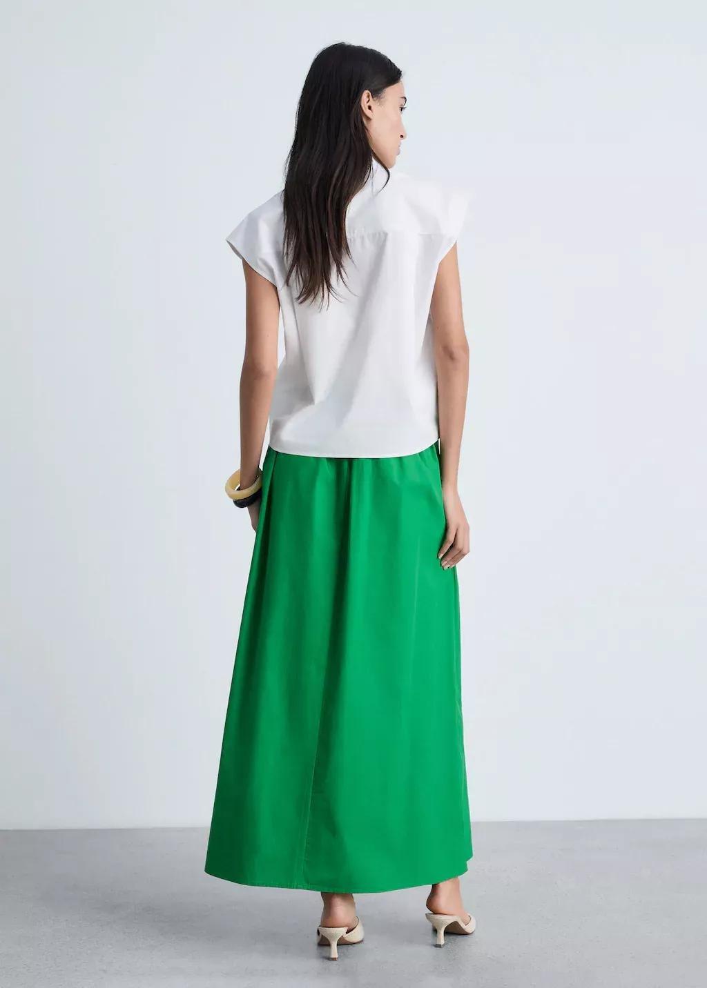 Green Flared Cotton Skirt, , large image number 5