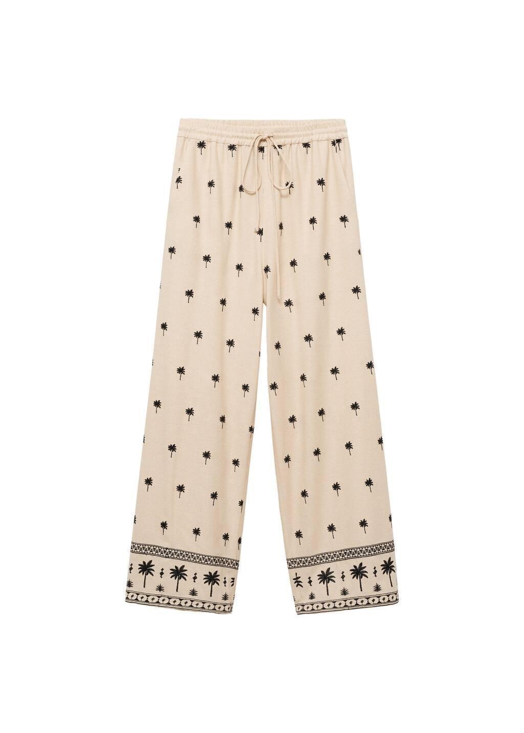 Beige Embroidered Straight-Fit Trousers, , large image number 2