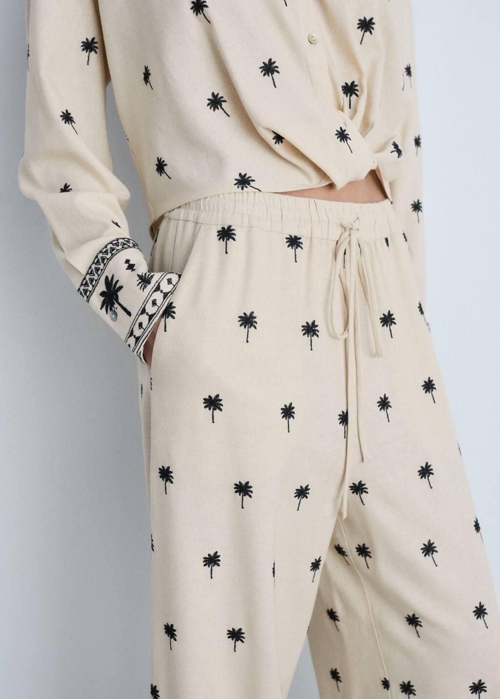 Beige Embroidered Straight-Fit Trousers, , large image number 3