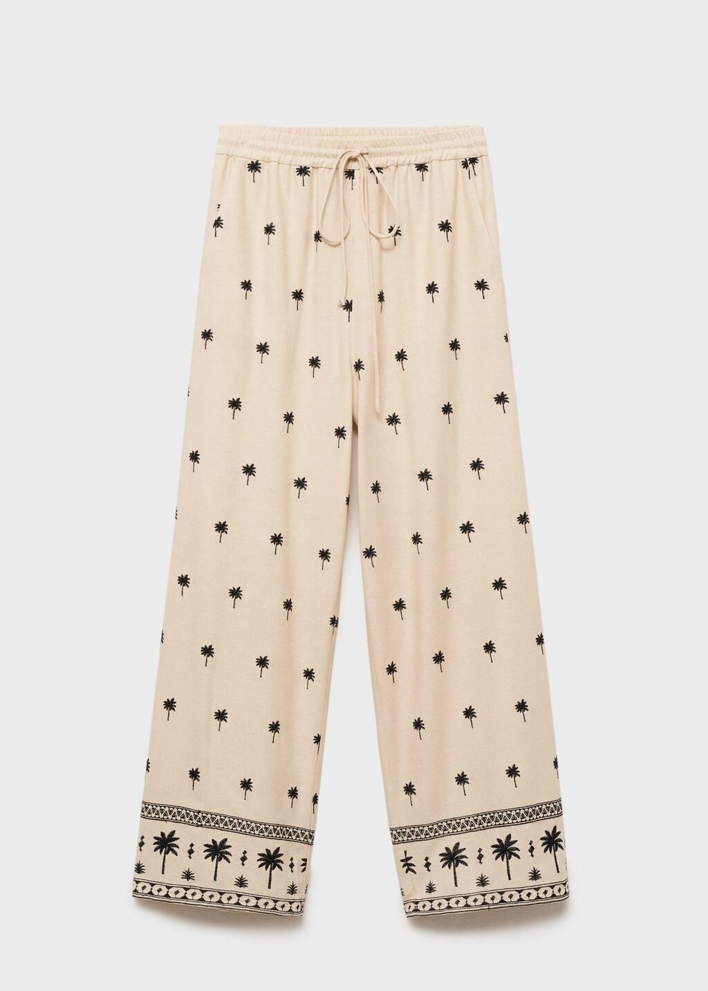 Beige Embroidered Straight-Fit Trousers, , large image number 4