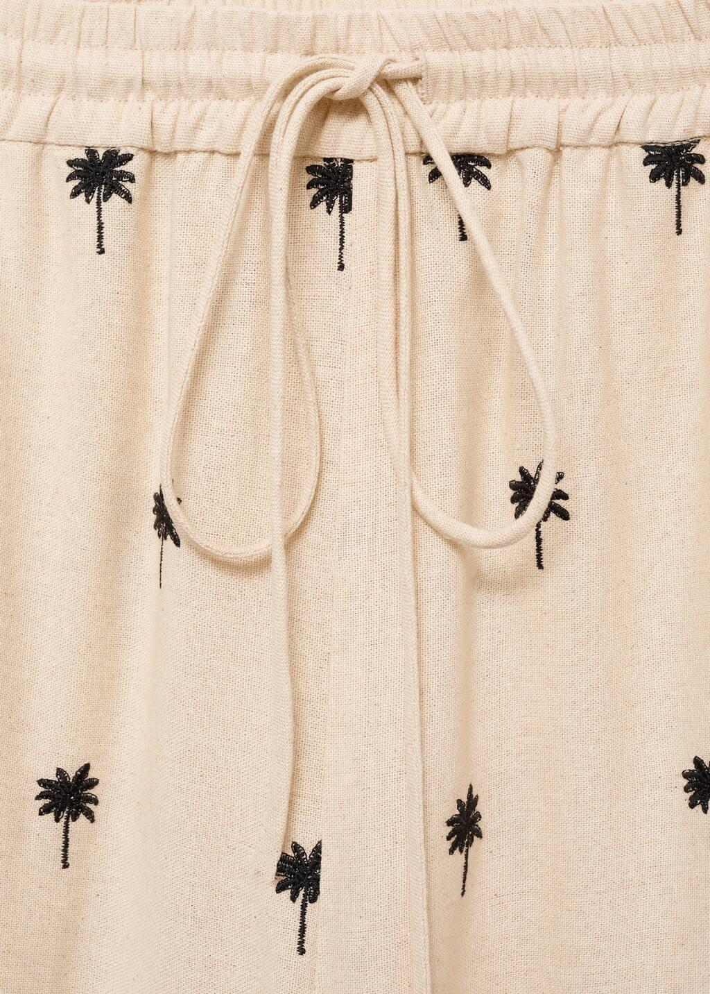 Beige Embroidered Straight-Fit Trousers, , large image number 5