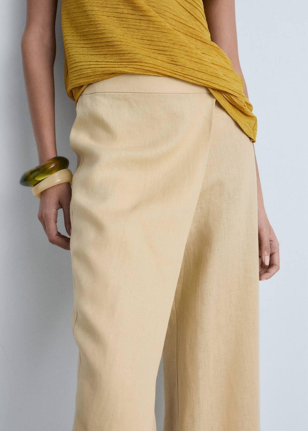 Brown Lt Pastel Linen Crossover Trousers, , large image number 1