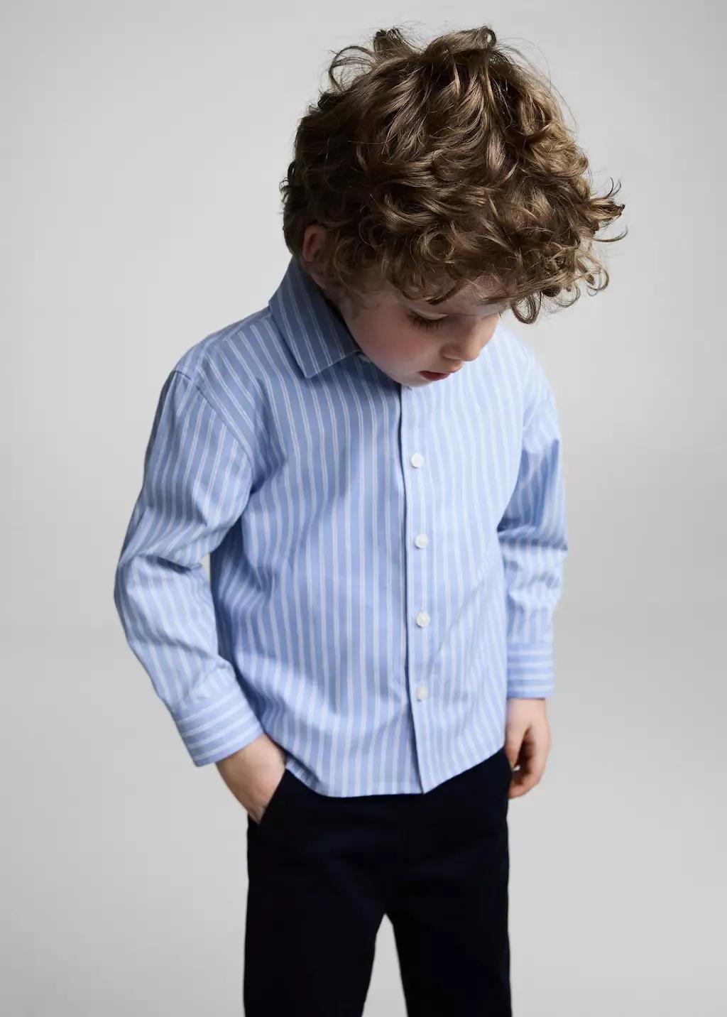 Blue Lt Pastel 100% Cotton Striped Shirt, Baby Boy, , medium