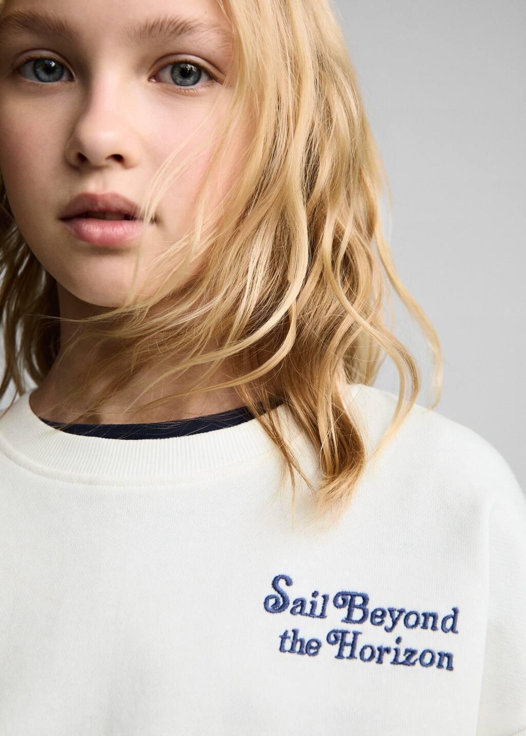 White Message Cotton Sweatshirt, Kids Girl, , large image number 2