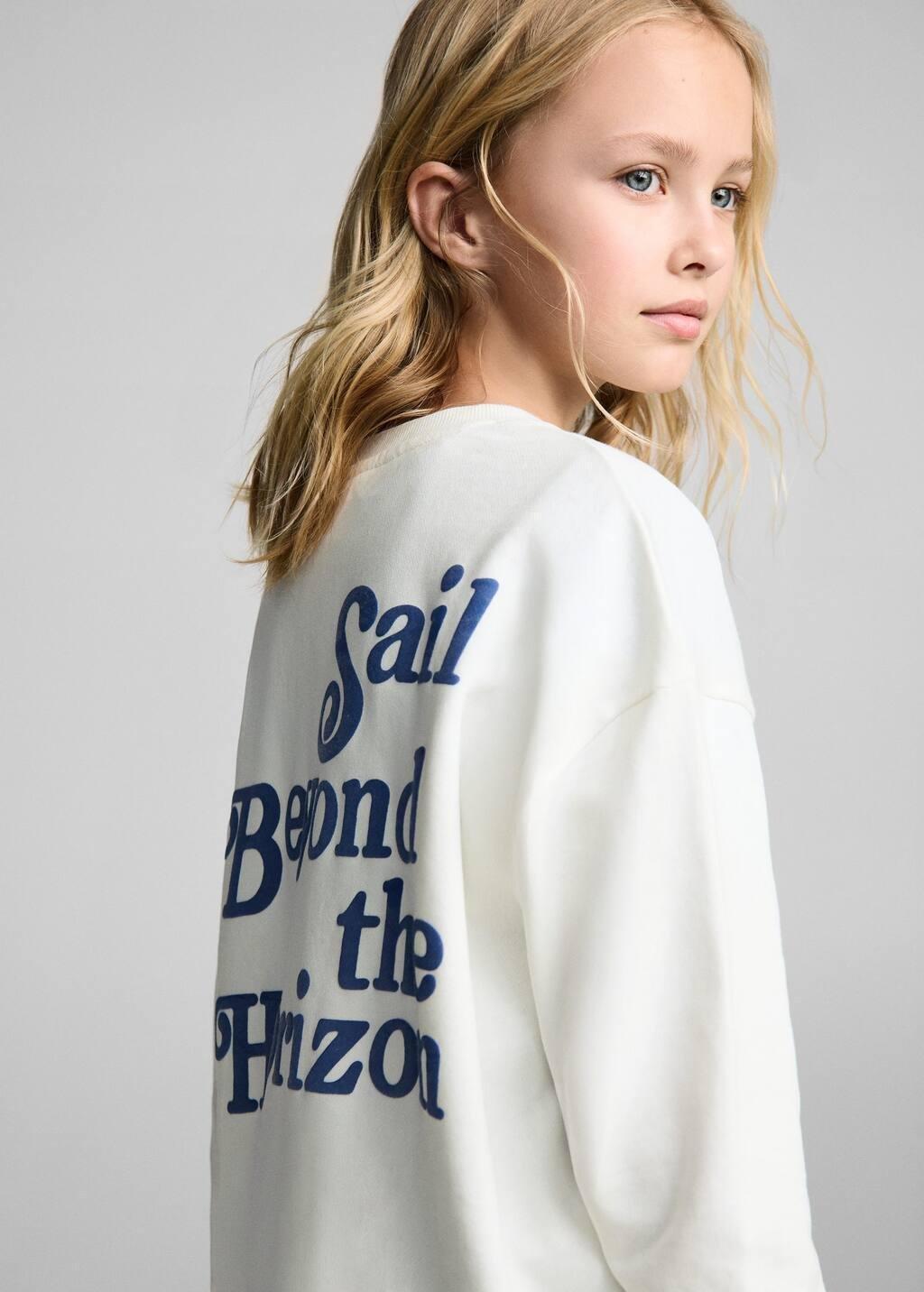 White Message Cotton Sweatshirt, Kids Girl, , large image number 3