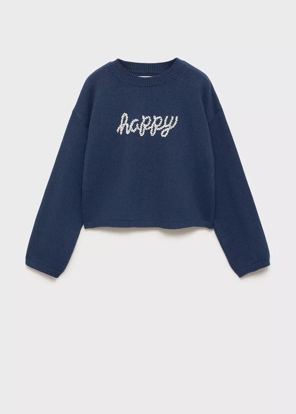 Navy Beaded Knitted Sweater, Kids Girl, , large image number 0