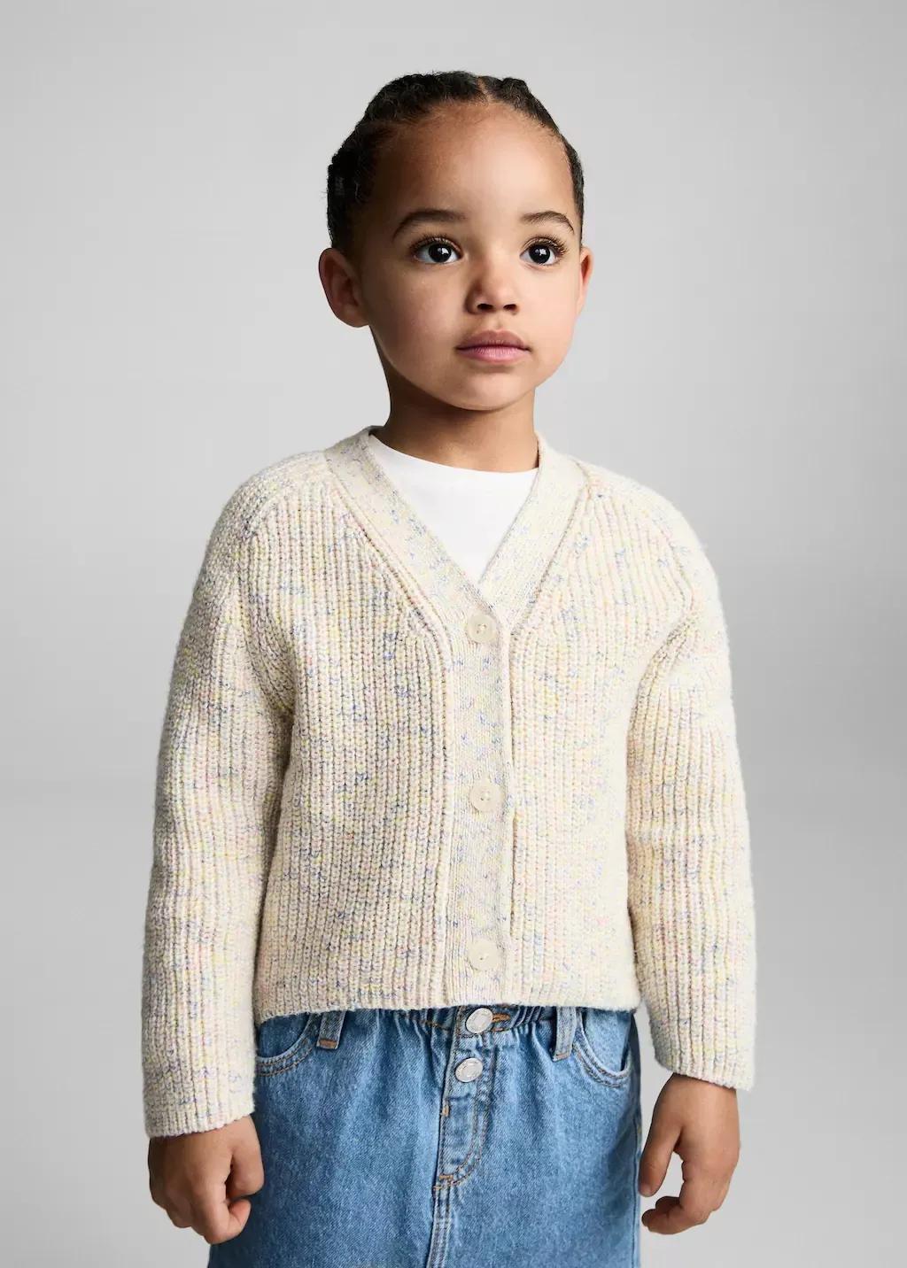 Beige Flecked Knit Cardigan, Baby Girl, , medium