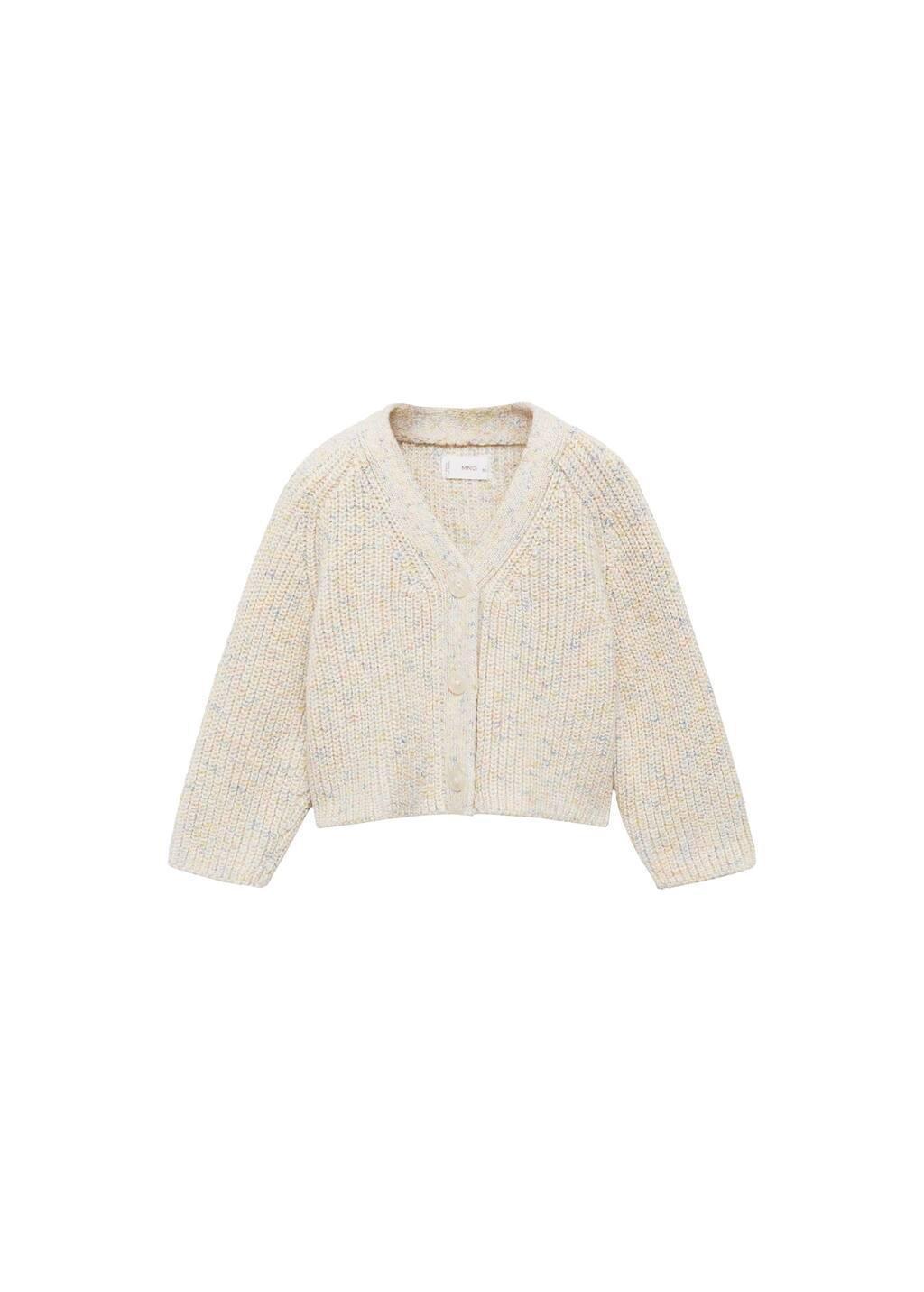 Beige Flecked Knit Cardigan, Baby Girl, , large image number 3