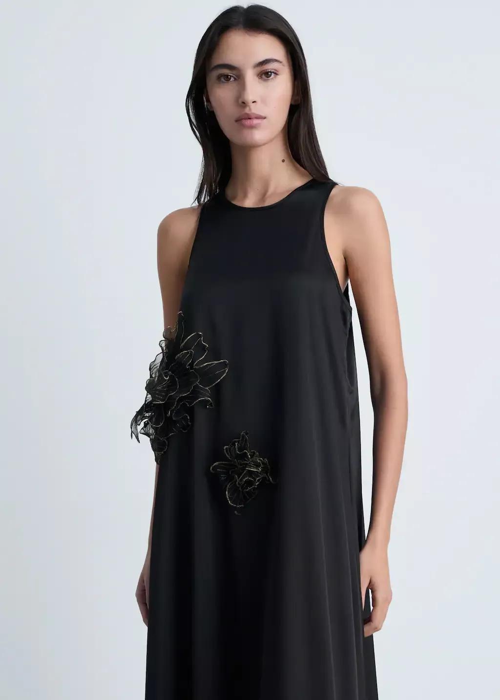 Black Applique Slip Maxi, , medium