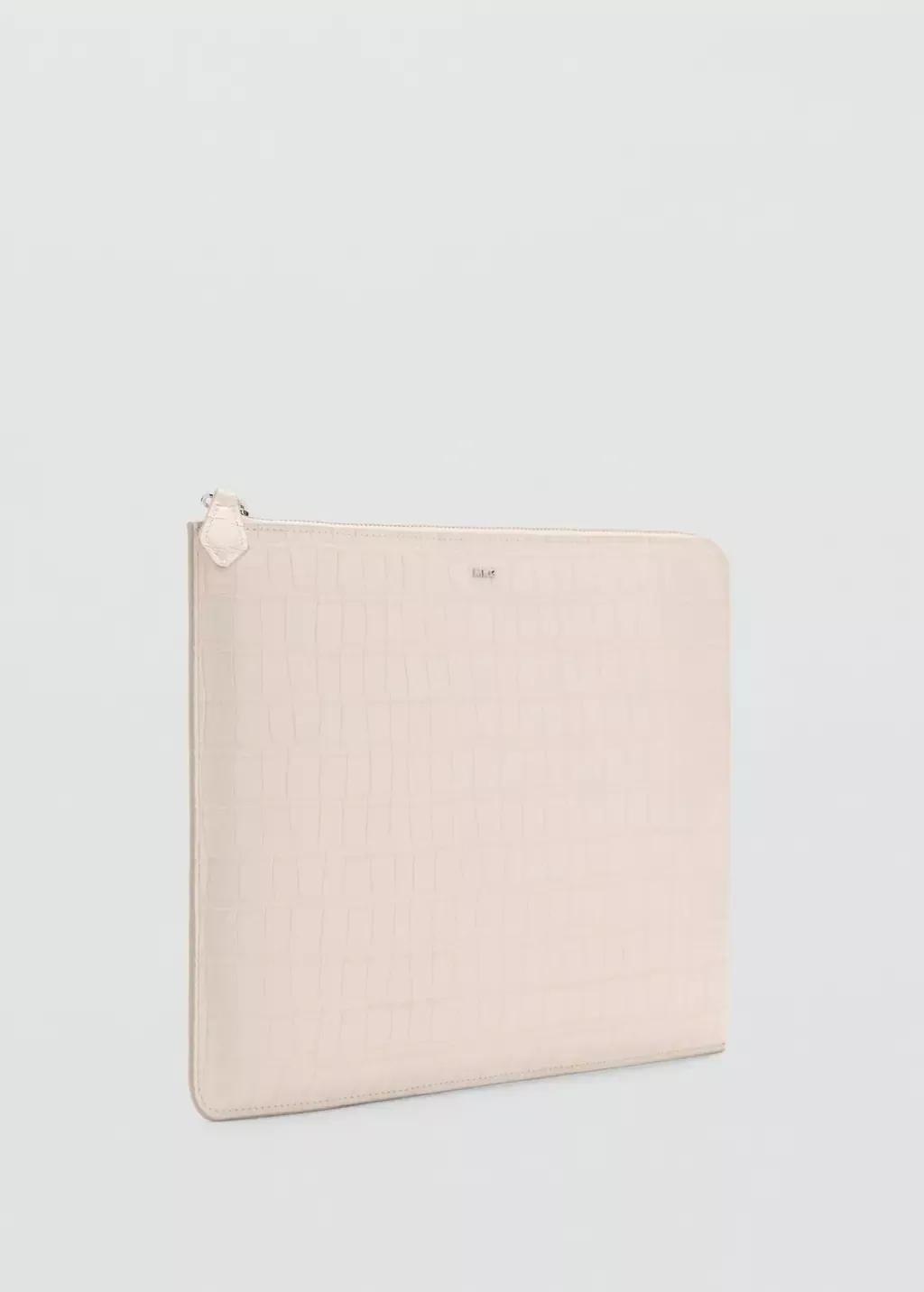 White Croco Leather Effect Laptop Case, Natural White, large image number 0