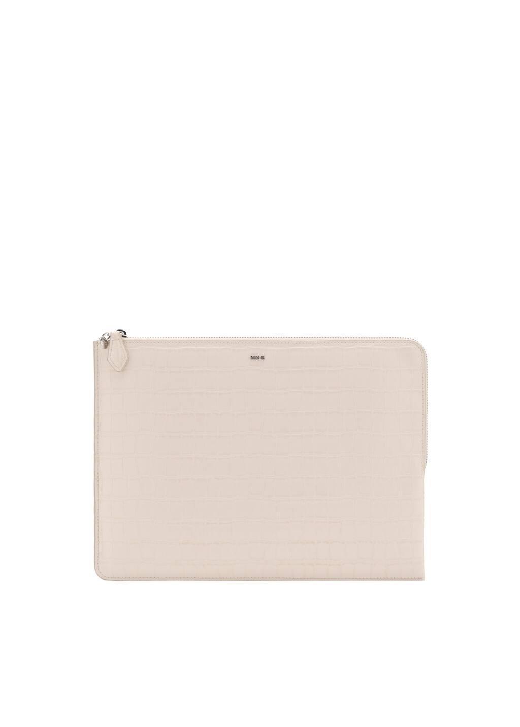 White Croco Leather Effect Laptop Case, Natural White, large image number 2