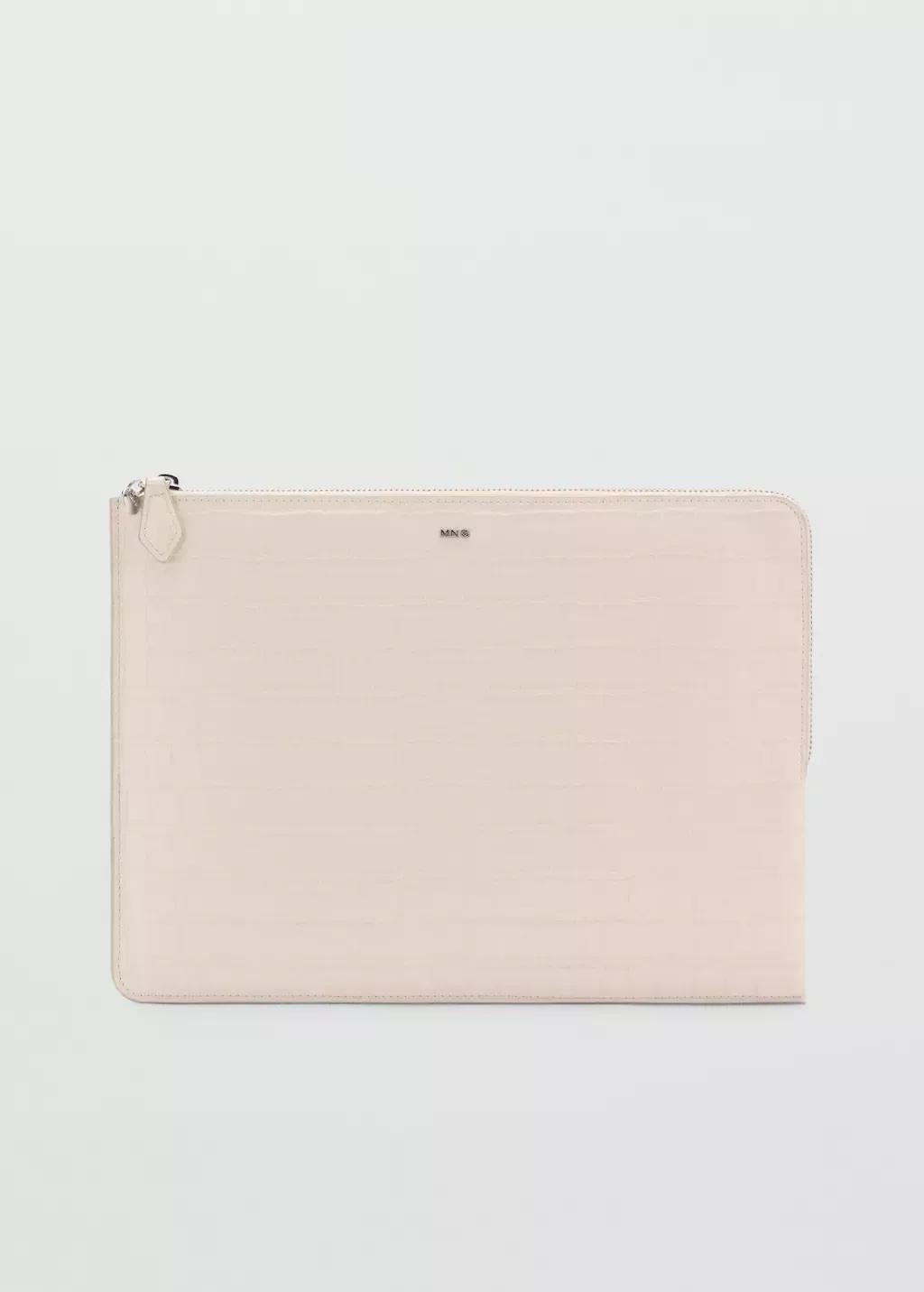 White Croco Leather Effect Laptop Case, Natural White, large image number 3
