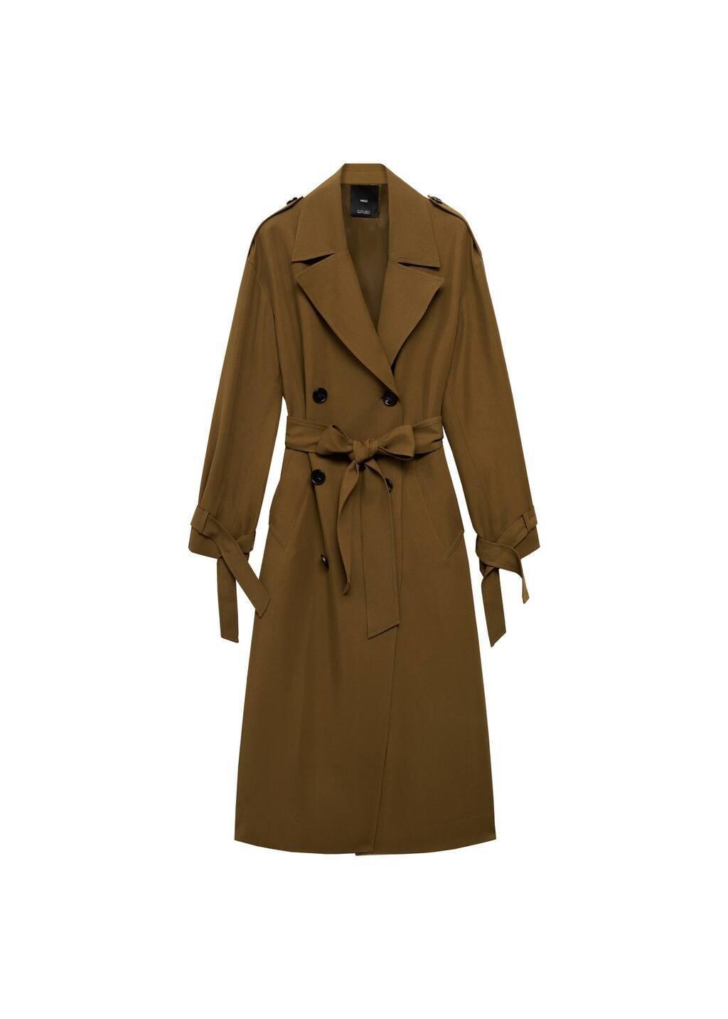Khaki Oversized Long Lyocell Trench Coat, , large image number 2