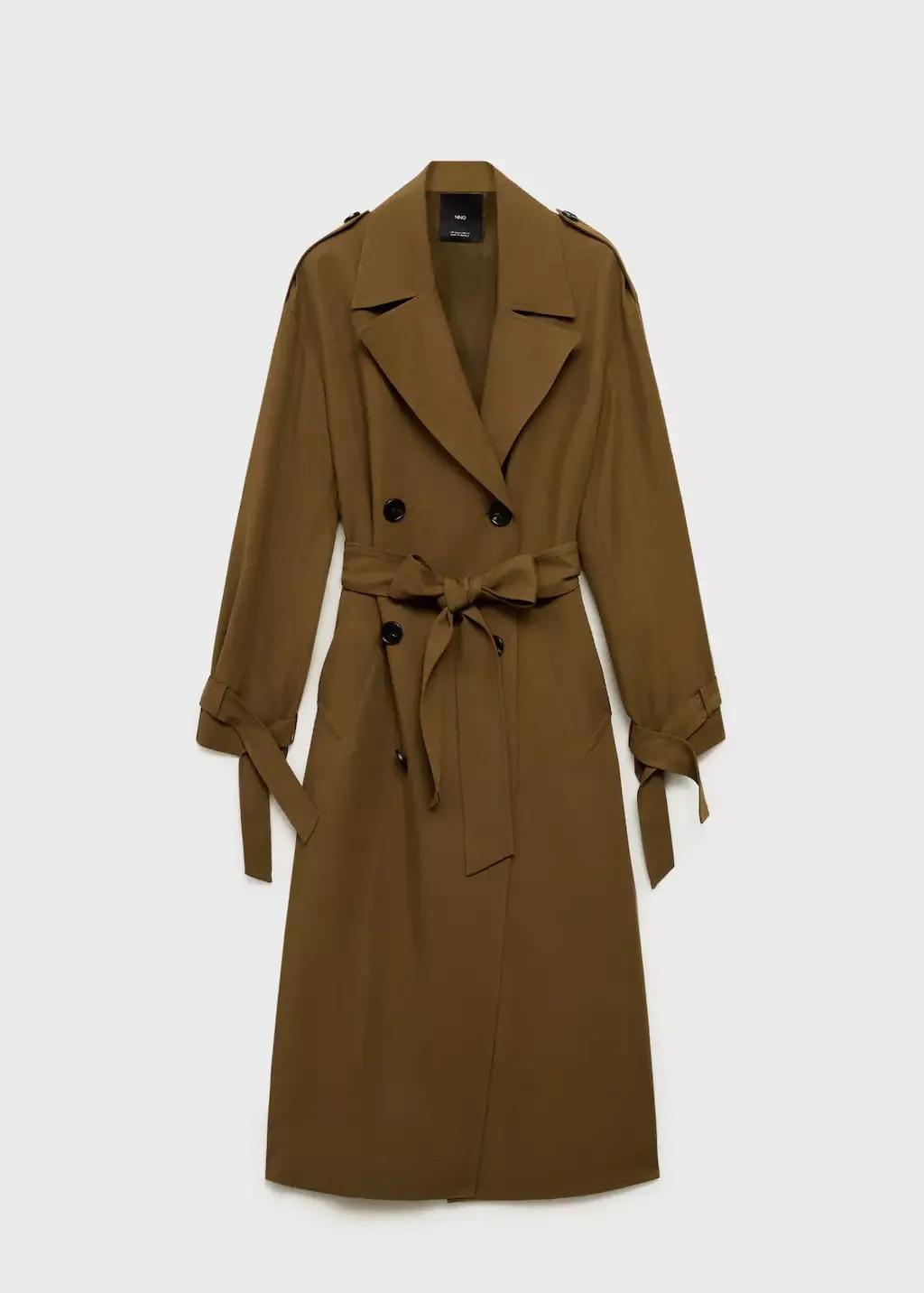 Khaki Oversized Long Lyocell Trench Coat, , large image number 4