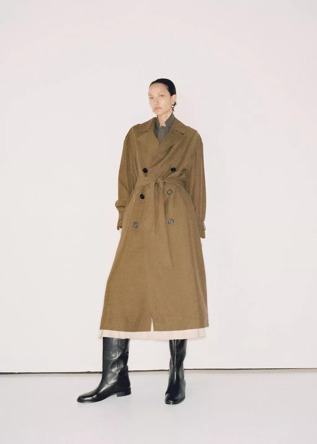 Khaki Oversized Long Lyocell Trench Coat, , large image number 6