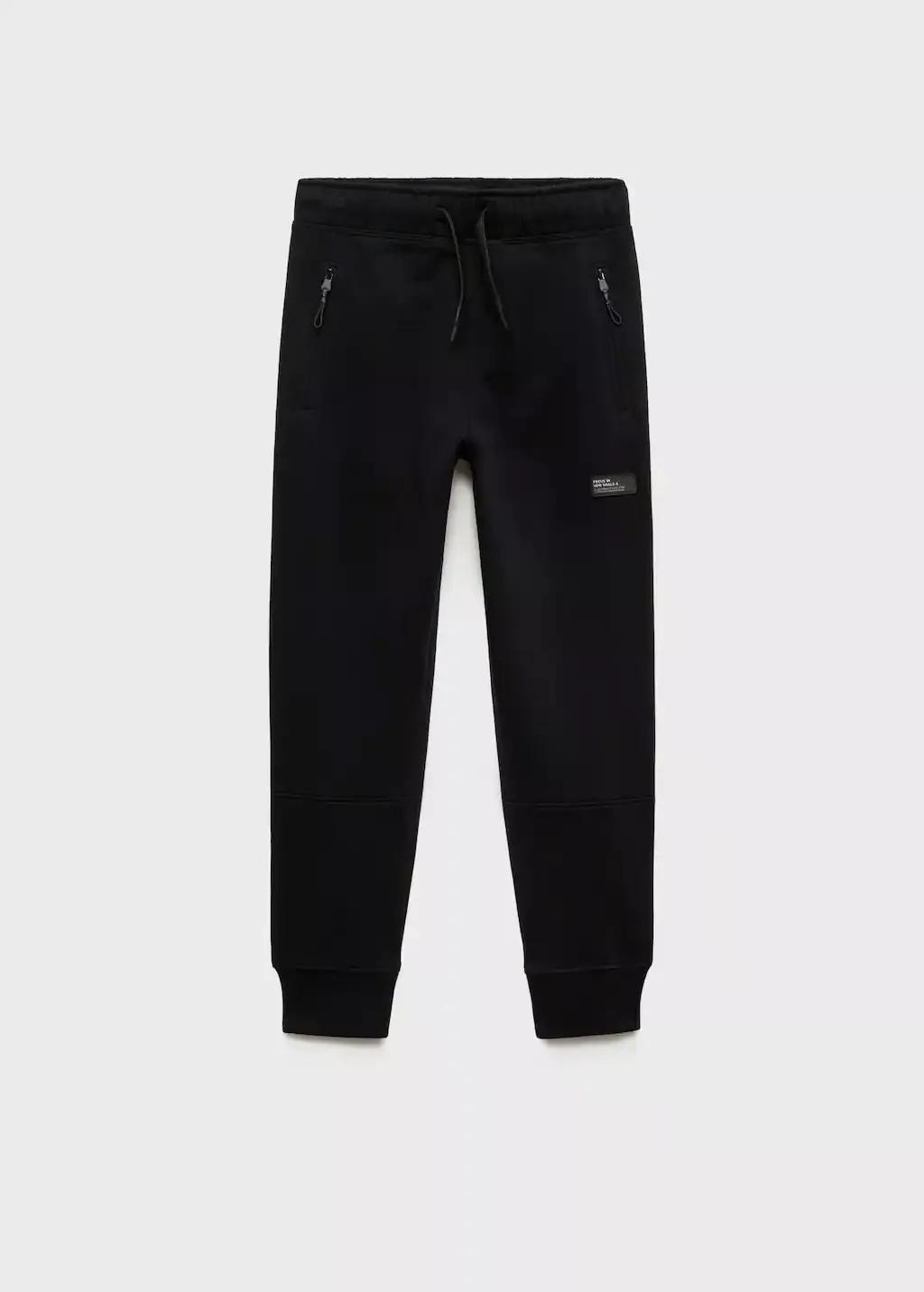 Black Cotton Jogger-Style Trousers, Kids Boy, , medium