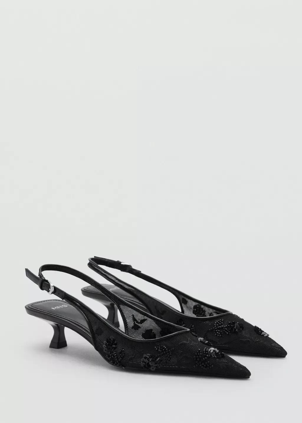 Black Kitten-Heel Shoes Embroidered With Sequins, , large image number 0