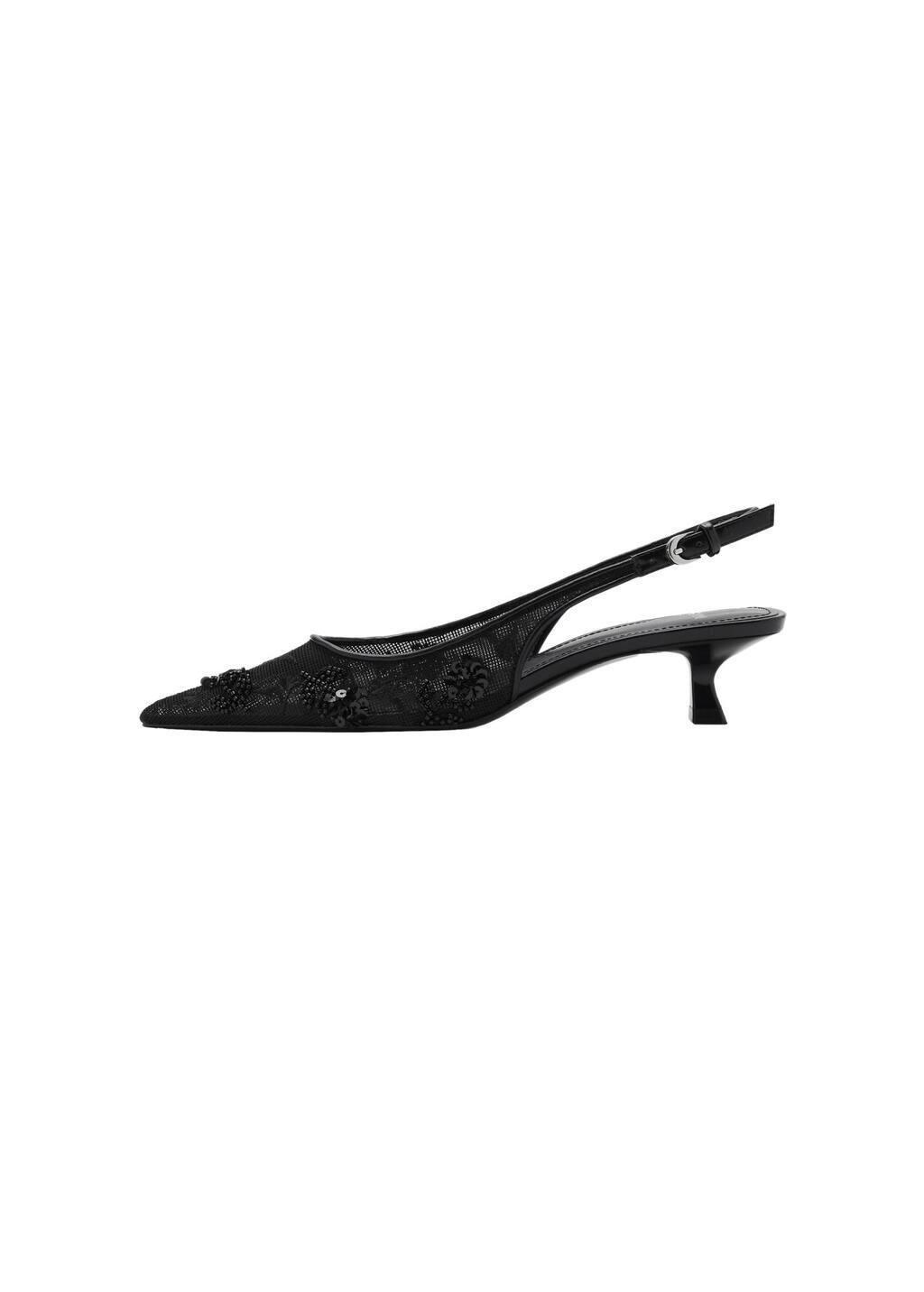 Black Kitten-Heel Shoes Embroidered With Sequins, , large image number 1