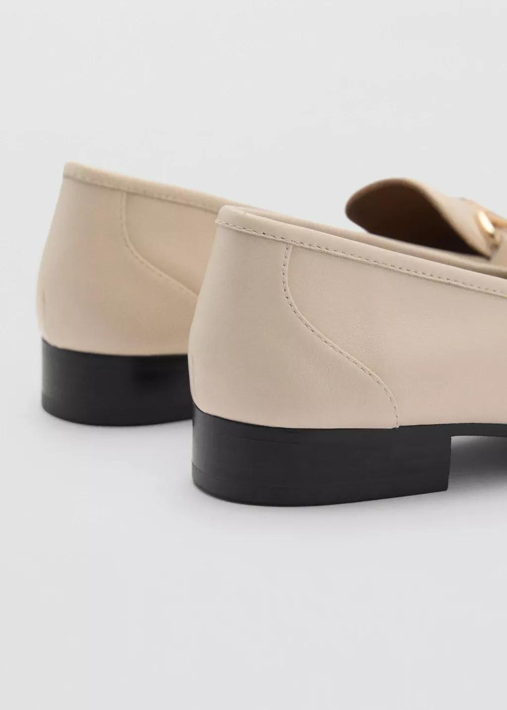 Beige Buckle Leather Moccasins, 0201_05, large image number 1