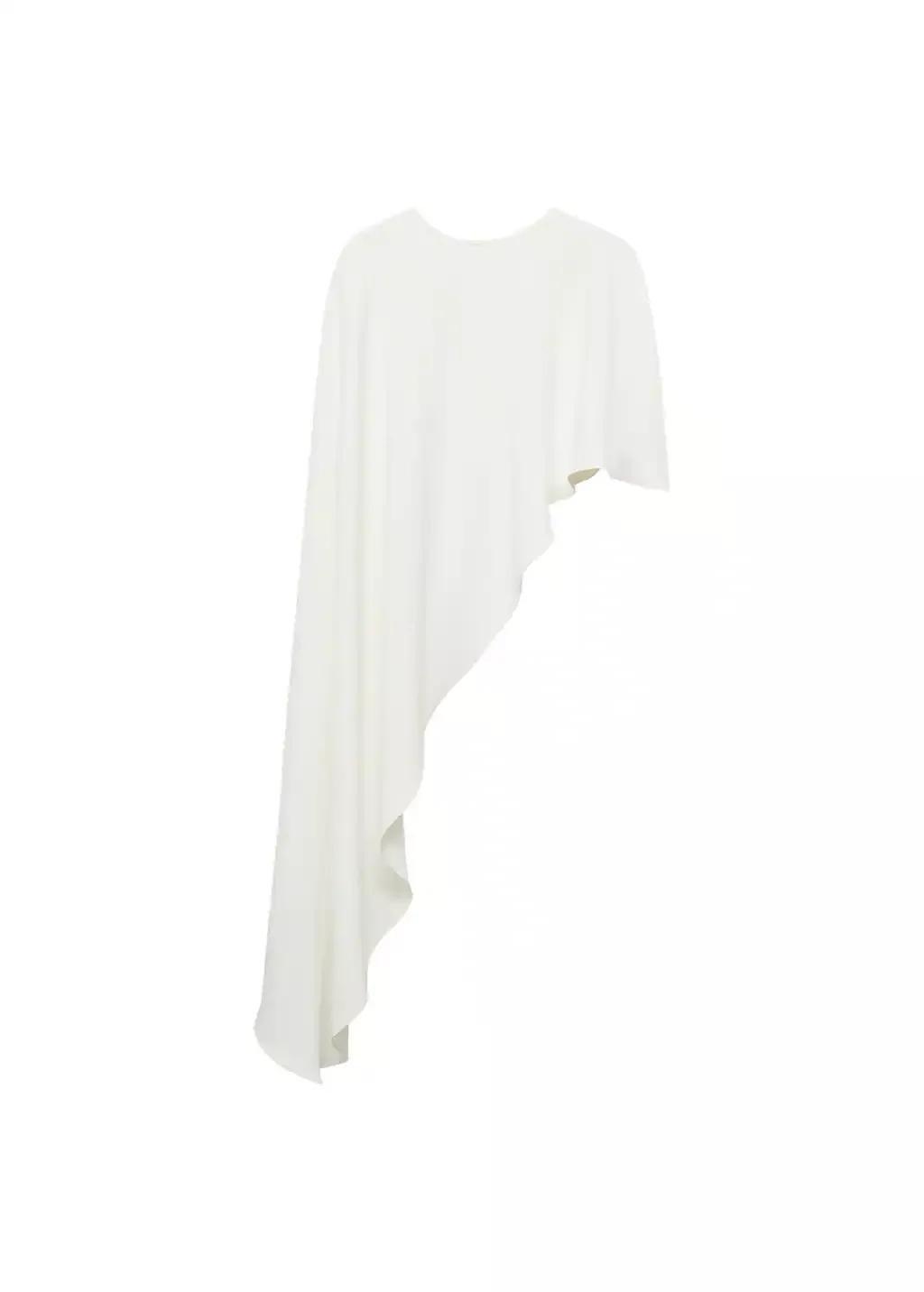 White Asymmetrical Round-Neck Cape, , large image number 1