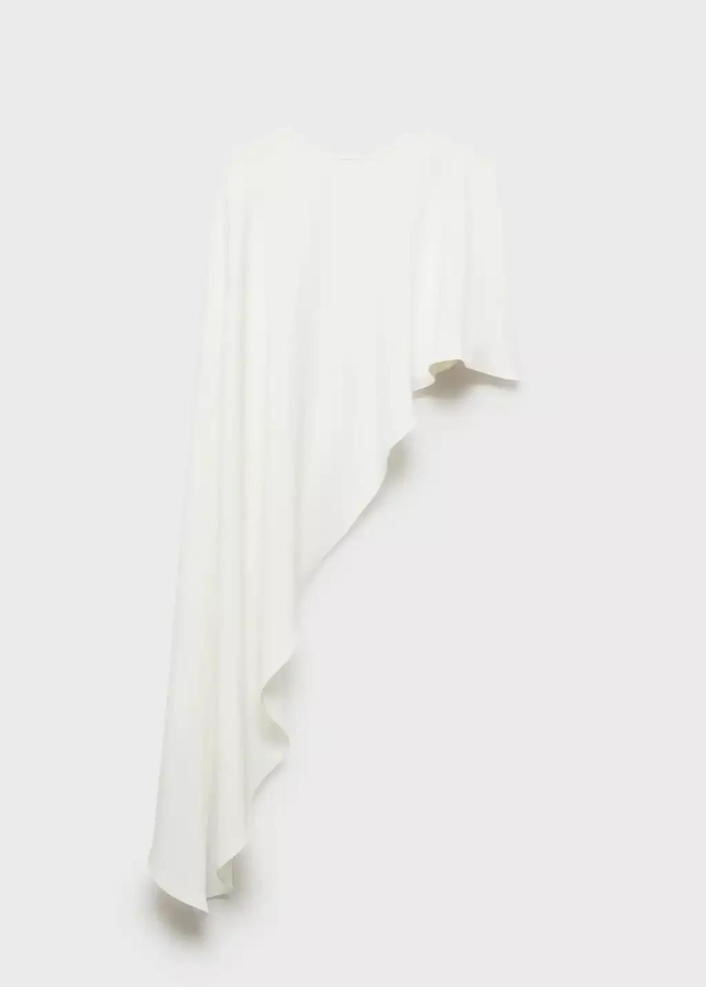 White Asymmetrical Round-Neck Cape, , large image number 3