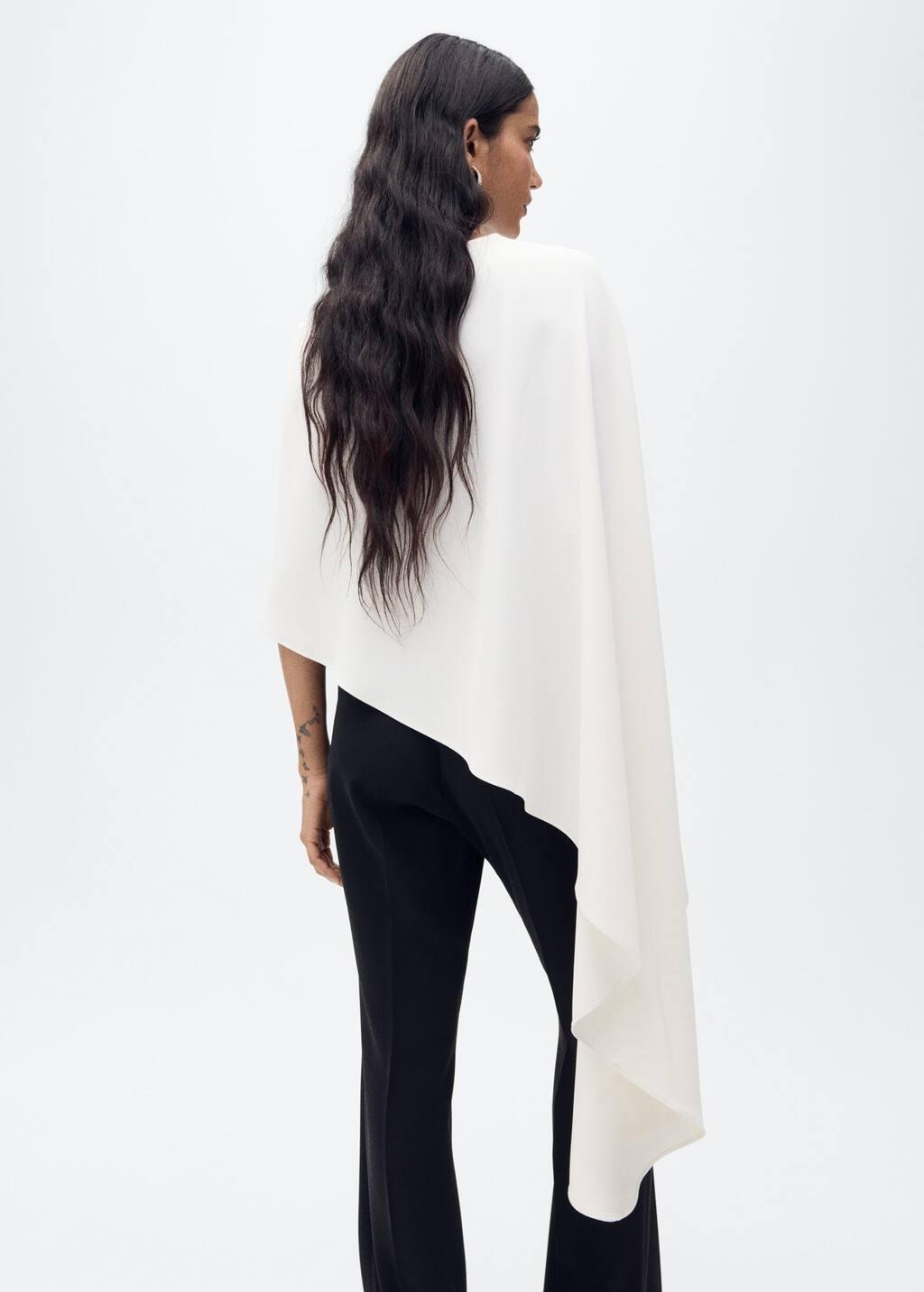 White Asymmetrical Round-Neck Cape, , large image number 5