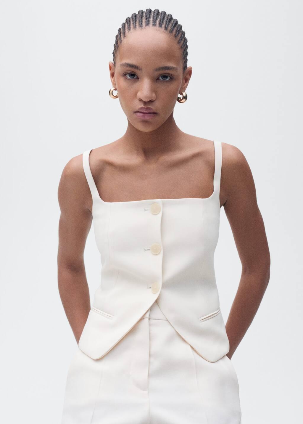 Beige Suit Waistcoat With Open Back, , large image number 0