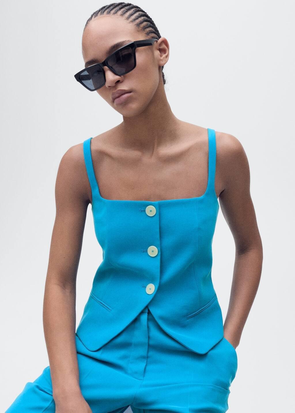 Blue Suit Waistcoat With Open Back, , large image number 0