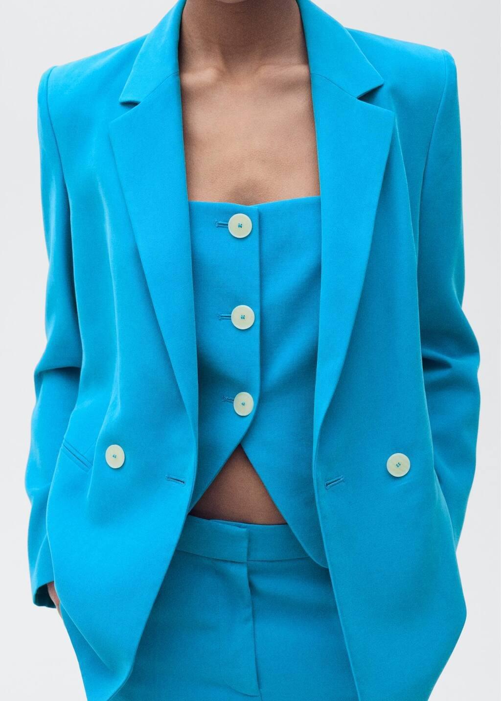 Blue Suit Waistcoat With Open Back, , large image number 1
