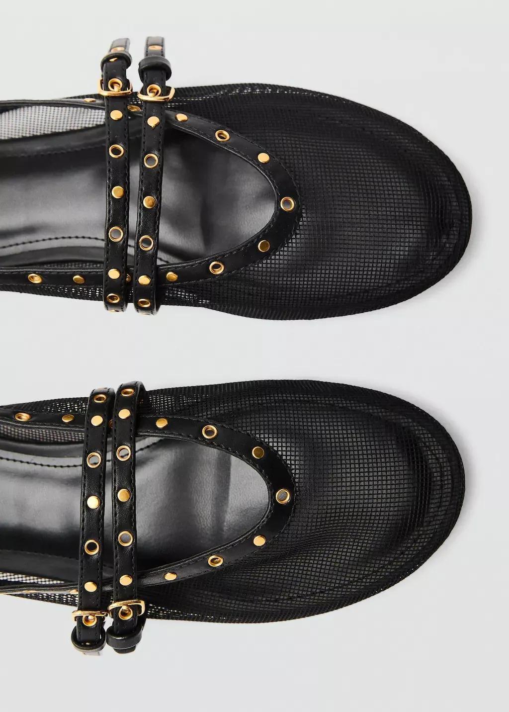 Black Mesh Ballerina Flats With Die-Cut Details, , large image number 2