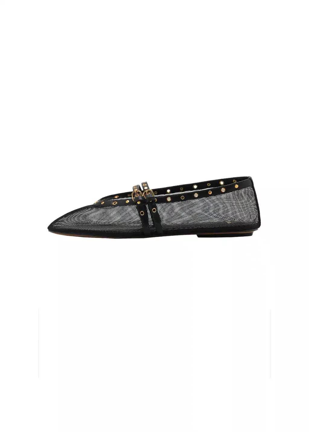 Black Mesh Ballerina Flats With Die-Cut Details, , large image number 3