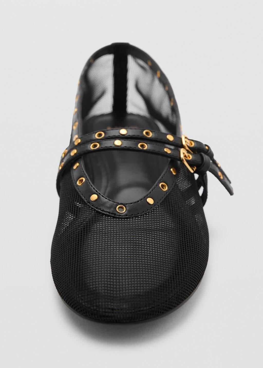Black Mesh Ballerina Flats With Die-Cut Details, , large image number 4
