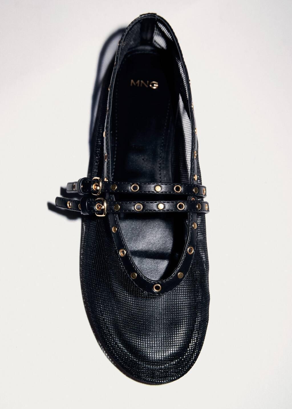 Black Mesh Ballerina Flats With Die-Cut Details, , large image number 5