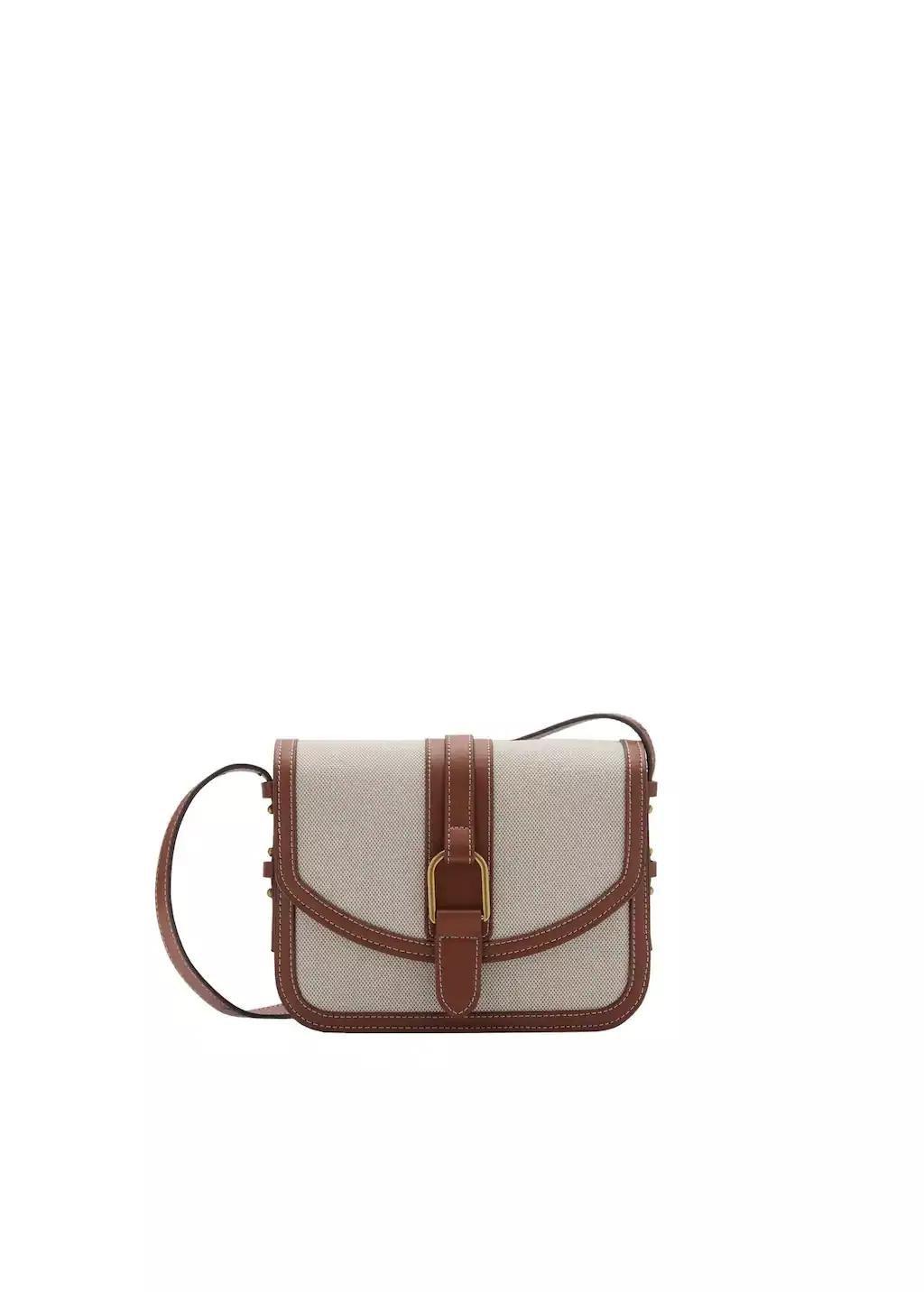 Brown Contrasting Canvas Shoulder Bag, 0201_CU, large image number 3