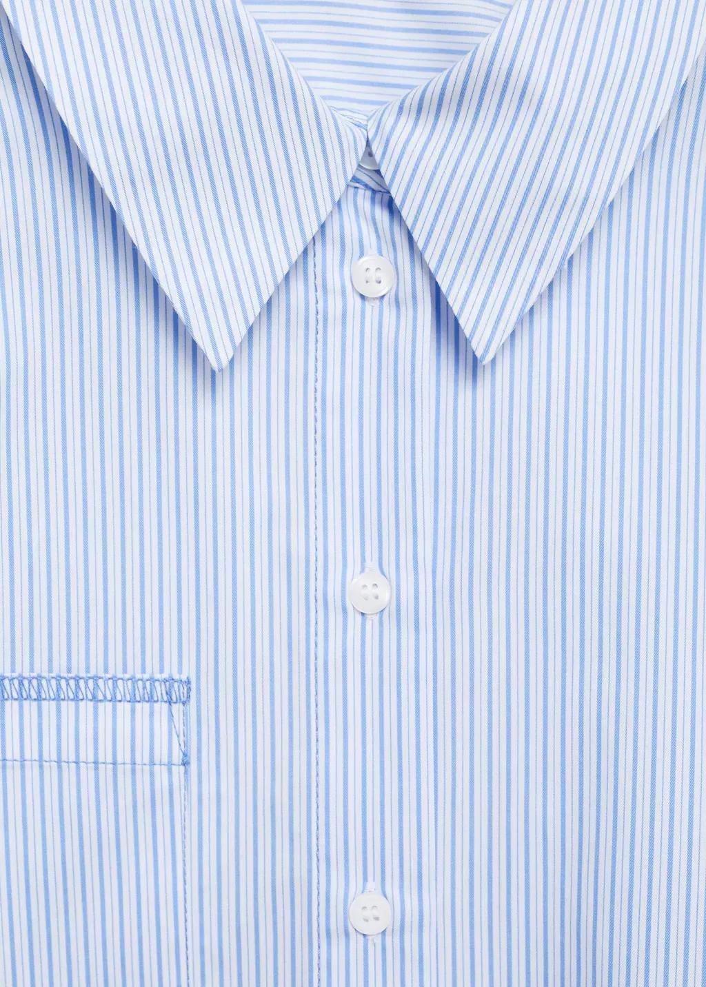 Blue Striped Crop Shirt With Stitching Detail, , large image number 4