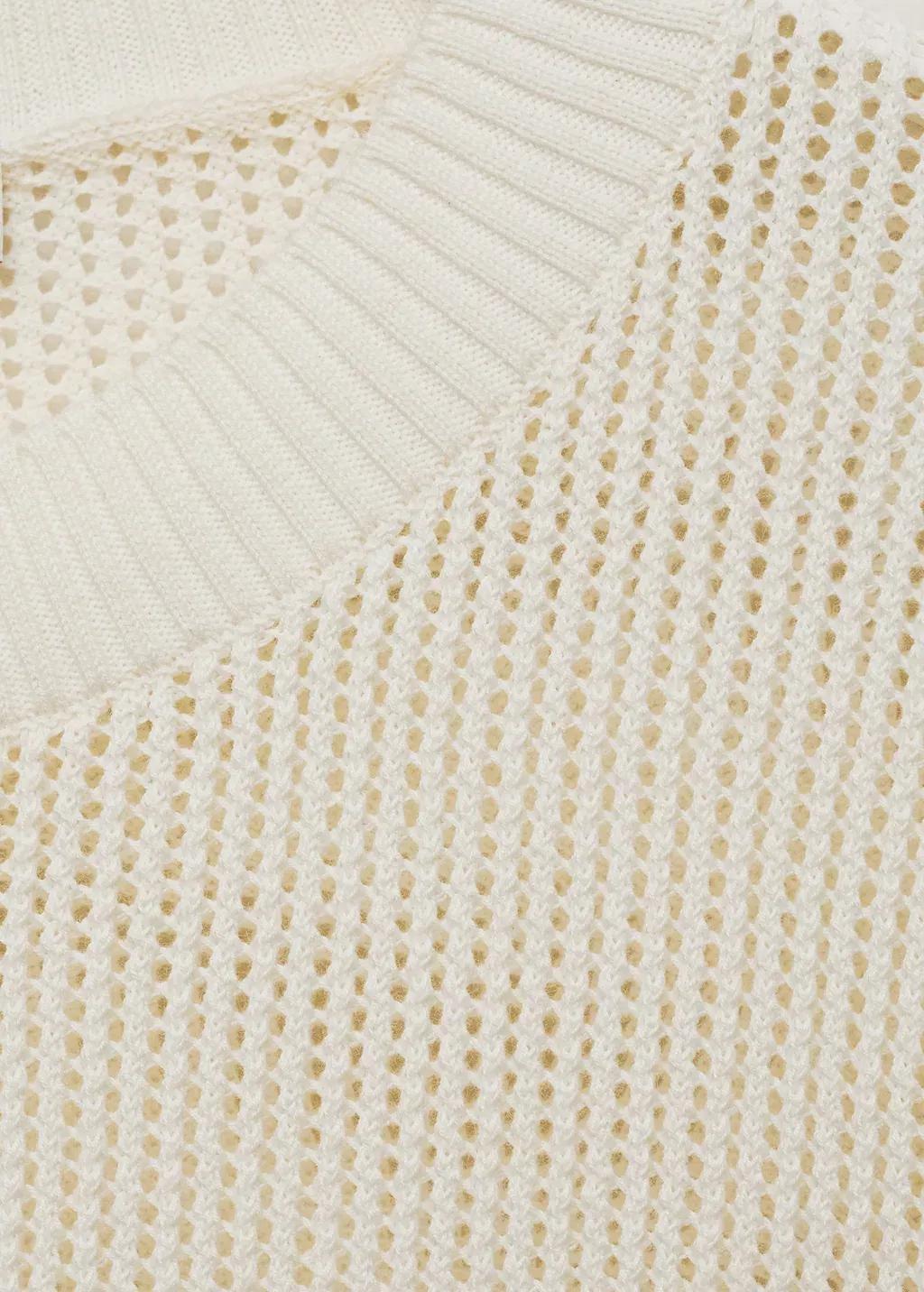 Beige Short-Sleeved Openwork Knitted Sweater, , large image number 4