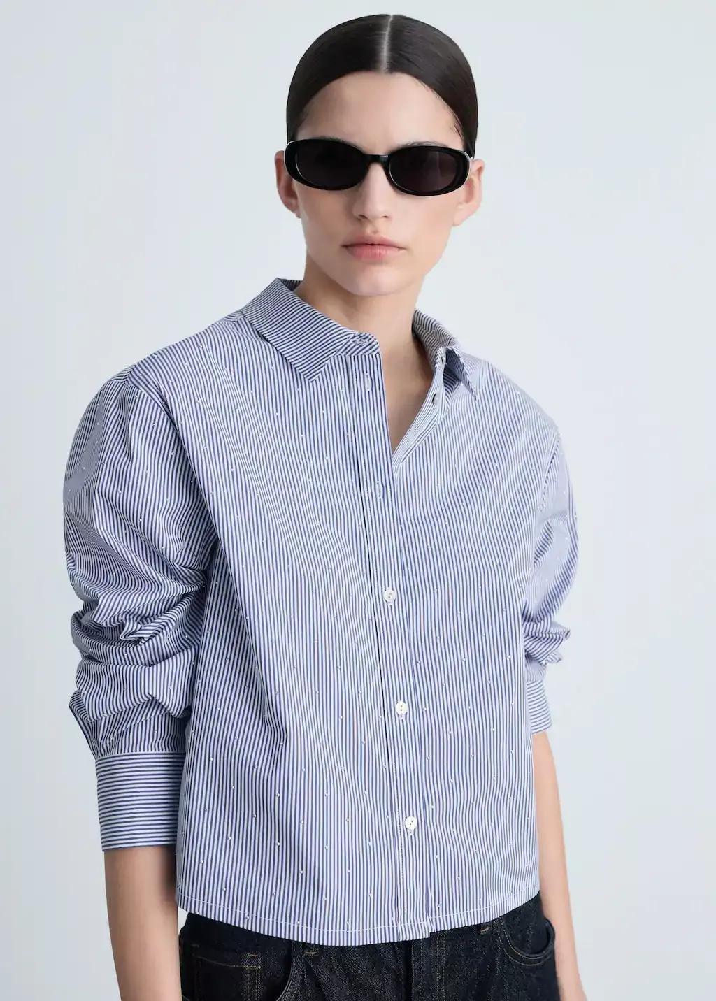 Blue Lt Pastel Striped Shirt With Rhinestone Detail, , large image number 0