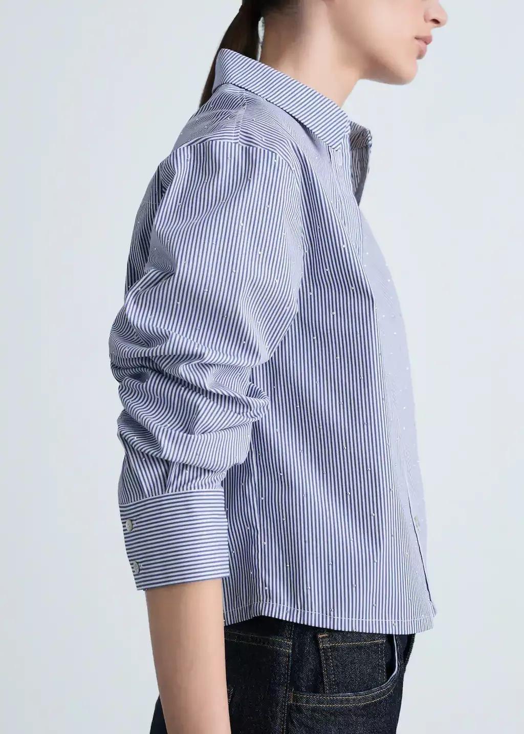 Blue Lt Pastel Striped Shirt With Rhinestone Detail, , large image number 1