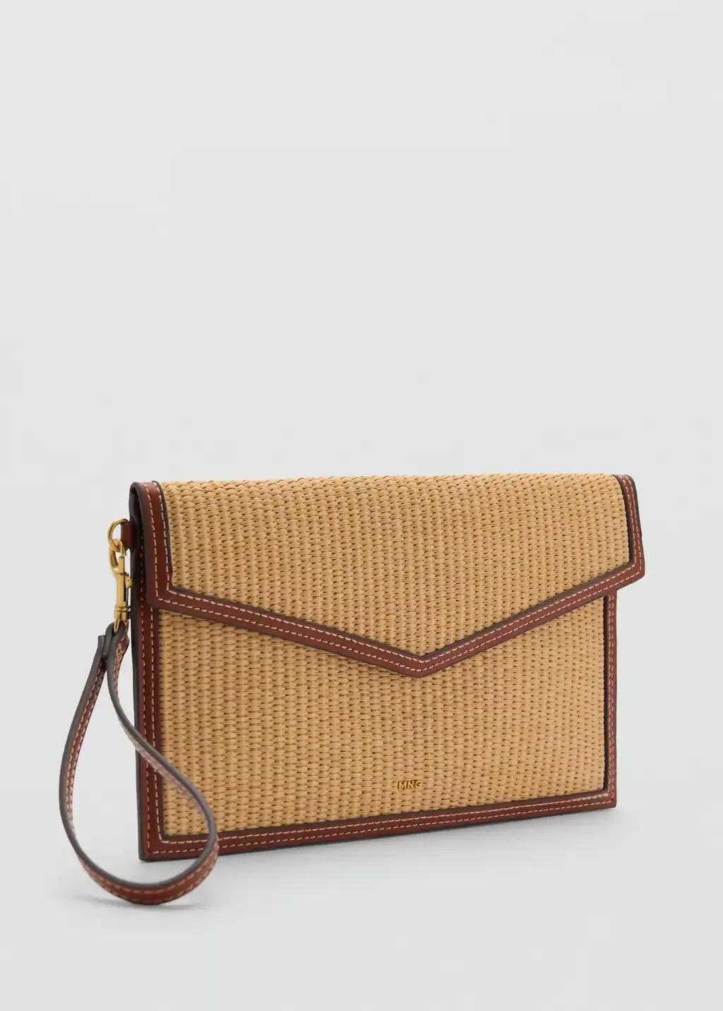 Brown Raffia Effect Clutch, , medium