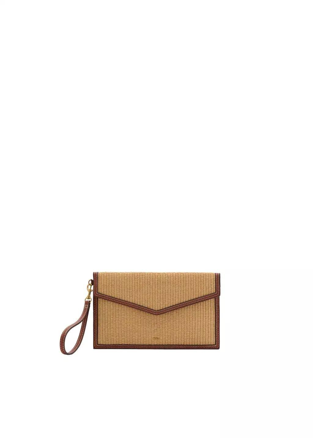 Brown Raffia Effect Clutch, Medium Brown, large image number 3