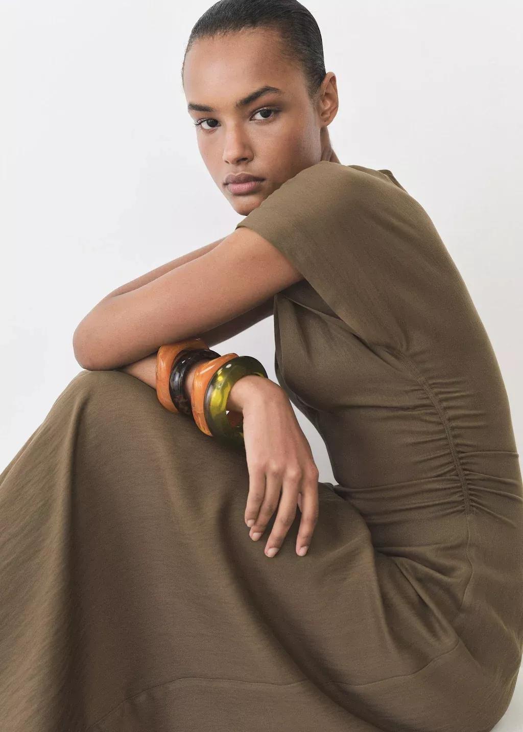 Brown Lyocell-Blend Dress With Draped Details, , large image number 1