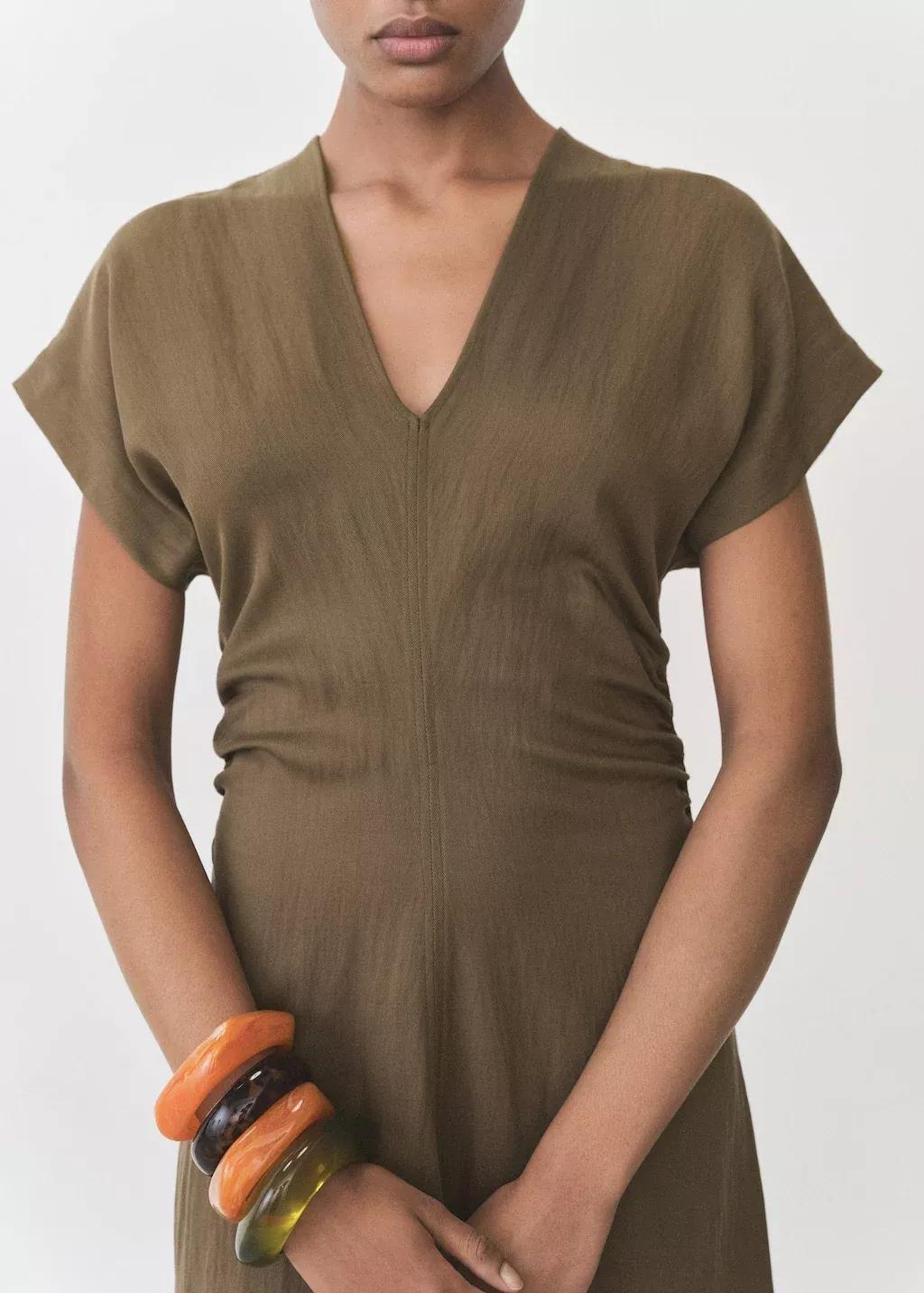 Brown Lyocell-Blend Dress With Draped Details, , large image number 2